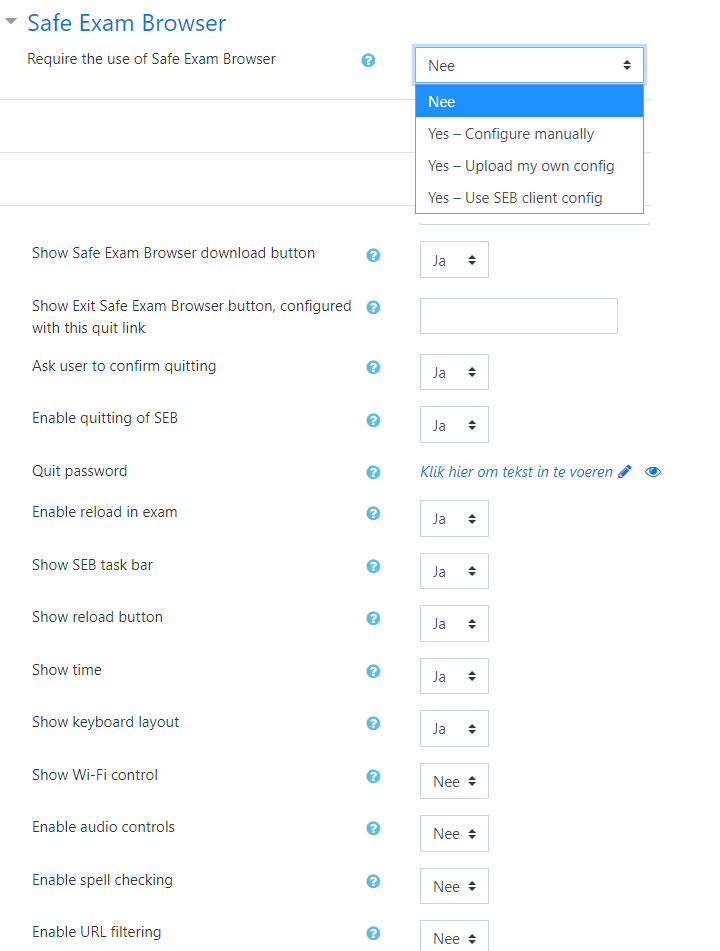 Instellingen Safe Exam Browser Moodle