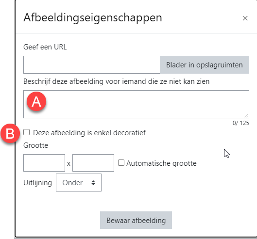 Moodle Atto editor plaatsen van Alt tekst 