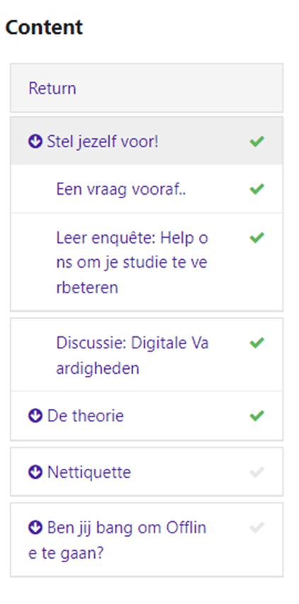VSF cursusformat Menu blok