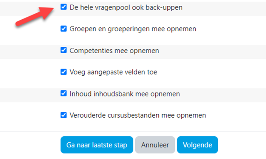 Vragenpool back-uppen